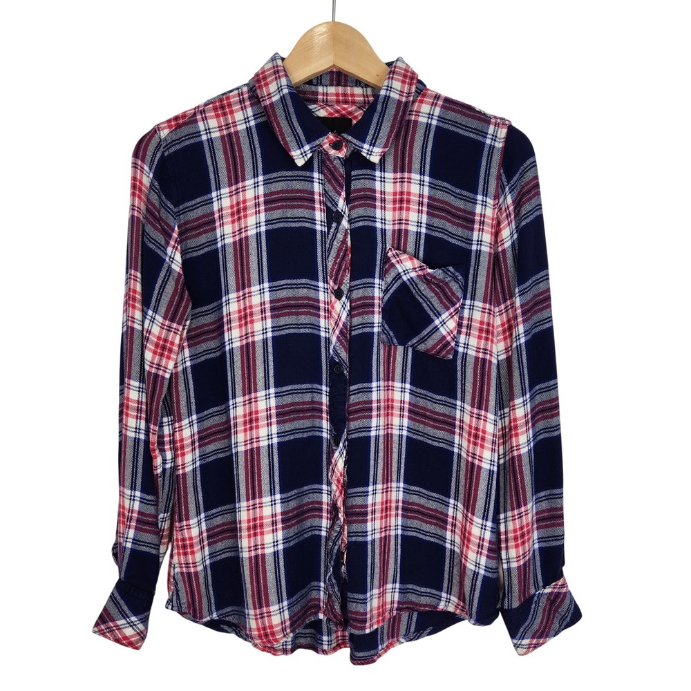 Rails Hunter Plaid Button Down Shirt Womens S Navy Rouge Cobalt Cozy Flannel